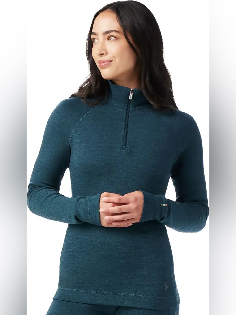 Smartwool 100% Merino Wool Quarter Zip Base Layer Size L Twilight Heather Blue